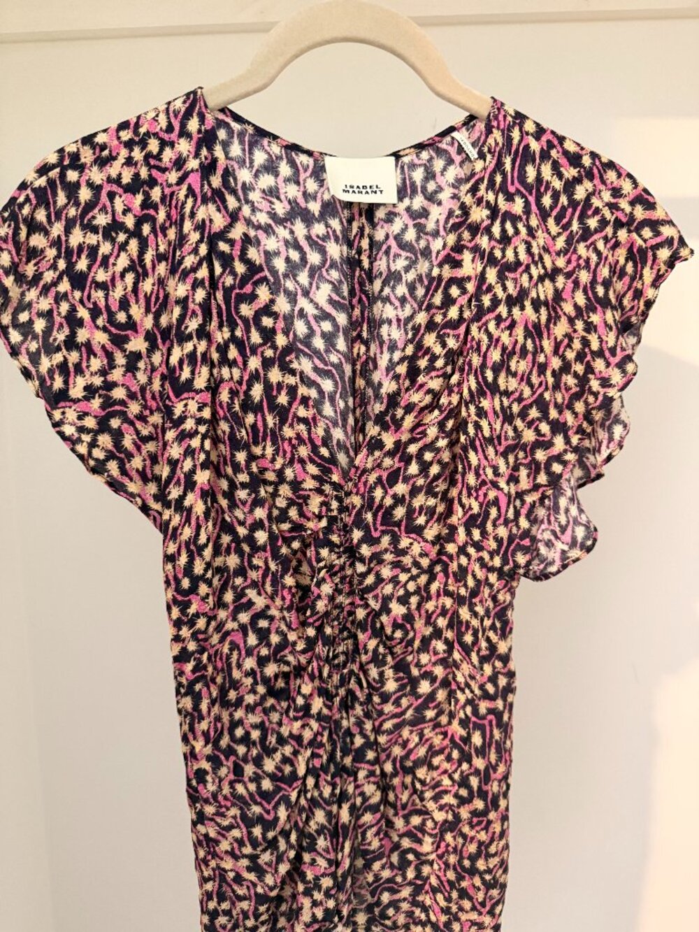 Isabel Marant Printed Flutter-Sleeve Blouse -Small